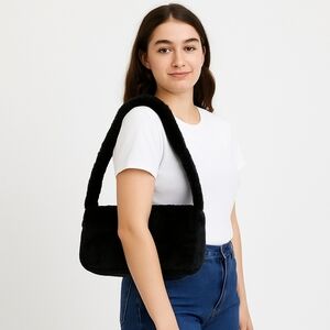 Y2K Faux Fur Handbag, 12.5x9.5 Inches